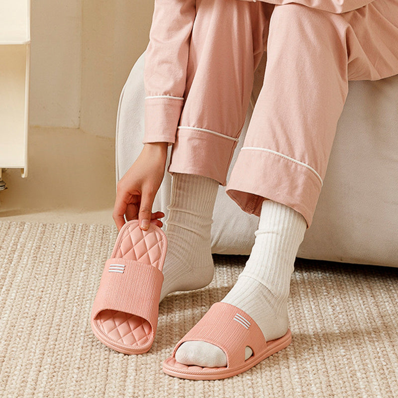 New Lozenge Home Women Solid Color Anti-Slip Floor Bathroom Slippers