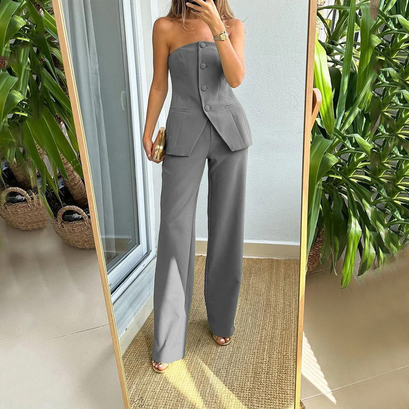 Casual Fashion Tailored Button Tube Top Suit Pants