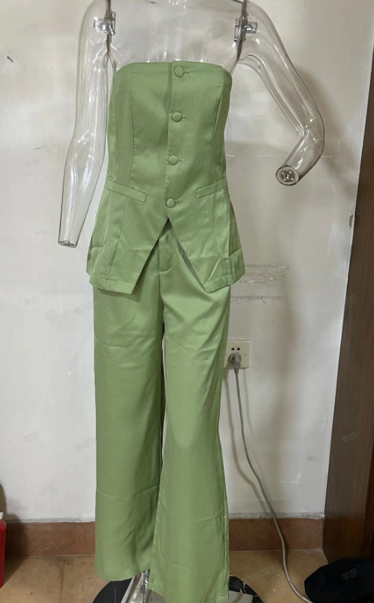 Casual Fashion Tailored Button Tube Top Suit Pants