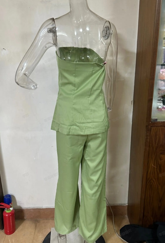 Casual Fashion Tailored Button Tube Top Suit Pants