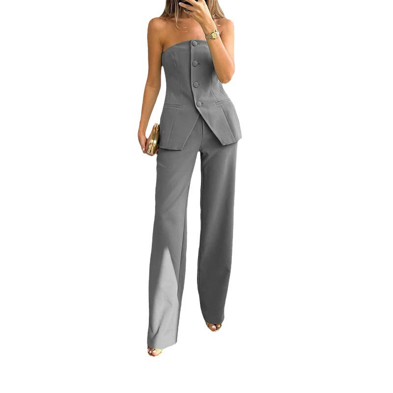 Casual Fashion Tailored Button Tube Top Suit Pants