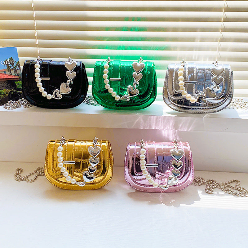 New Laser Pearl Tote Girl Mini Saddle bag