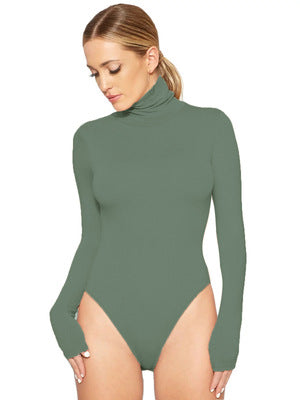 Best selling women 12 color long sleeve high collar Slim jumpsuit