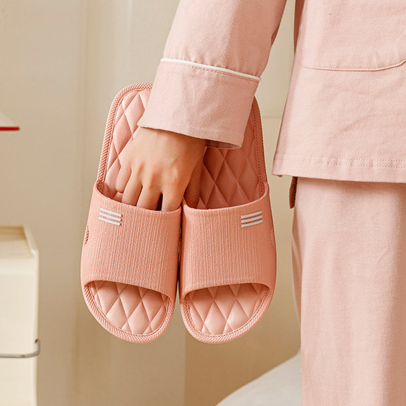 New Lozenge Home Women Solid Color Anti-Slip Floor Bathroom Slippers
