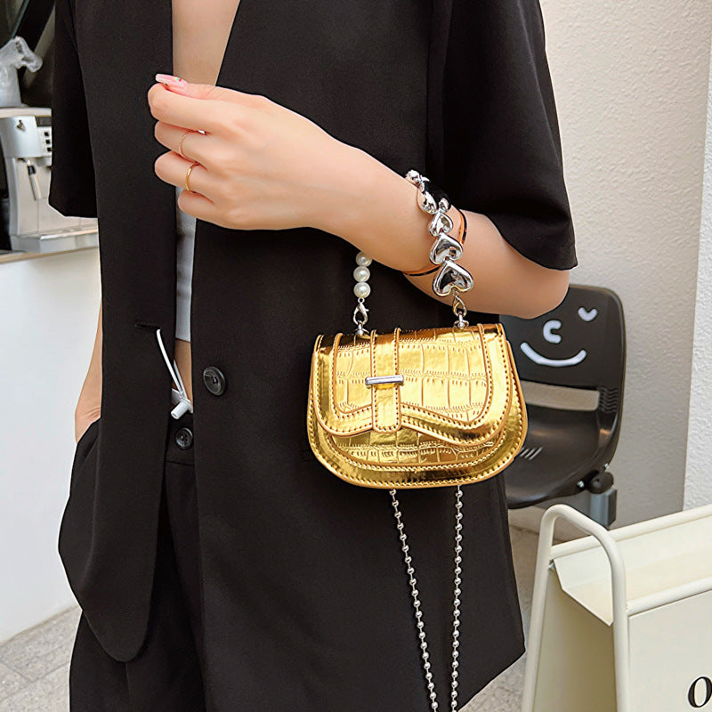 New Laser Pearl Tote Girl Mini Saddle bag