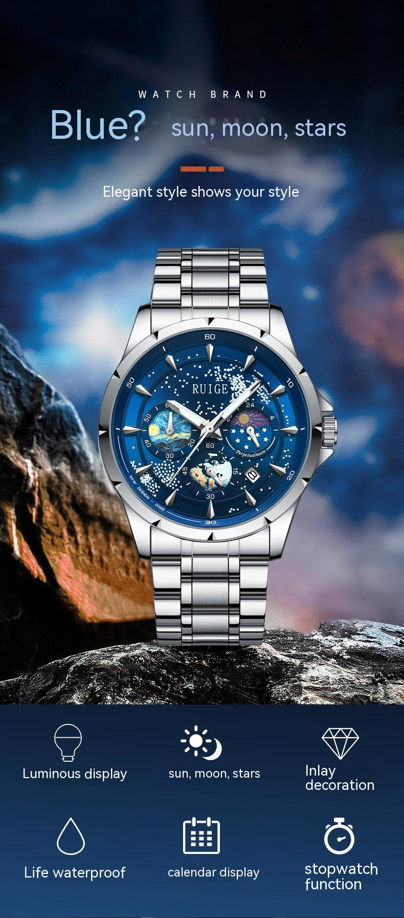 Star Sea Quartz Luminous Waterproof Men's Watch