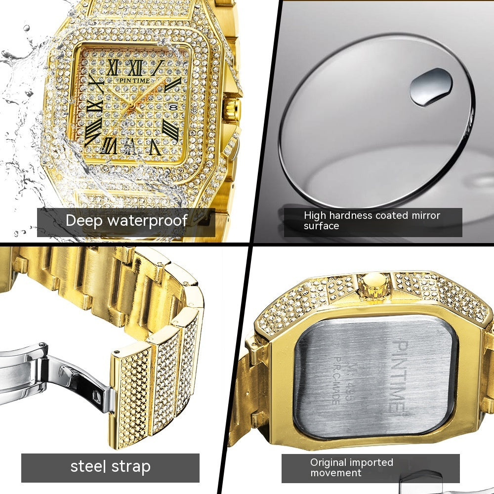 PINTIME Men's Quartz Square Diamond Watch
