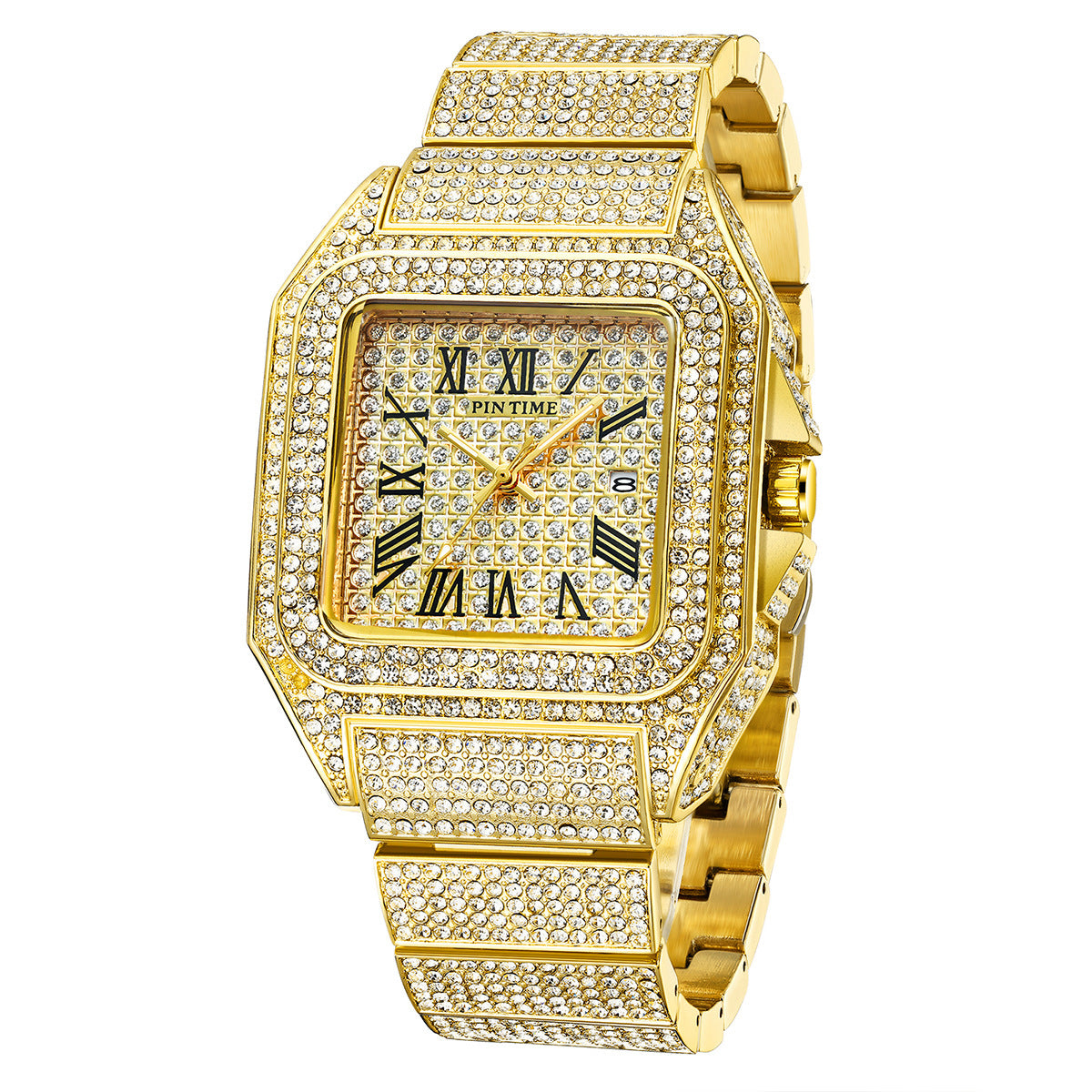 PINTIME Men's Quartz Square Diamond Watch