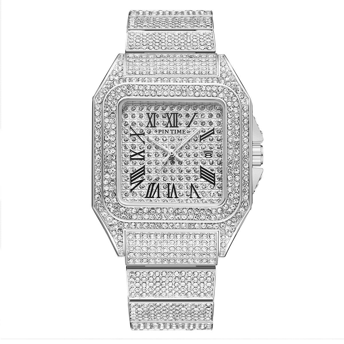 PINTIME Men's Quartz Square Diamond Watch