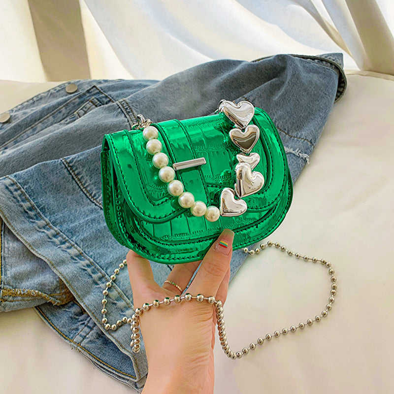 New Laser Pearl Tote Girl Mini Saddle bag