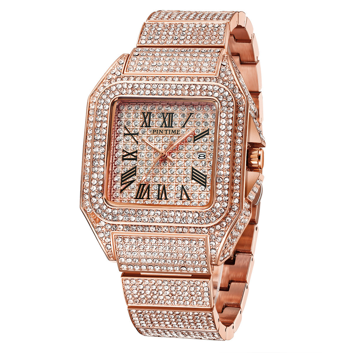 PINTIME Men's Quartz Square Diamond Watch