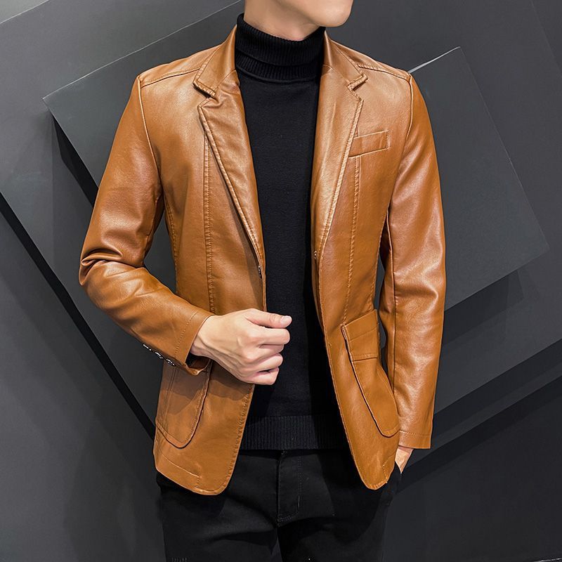 Solid Color Polo Collar Coat Men's Clothing
