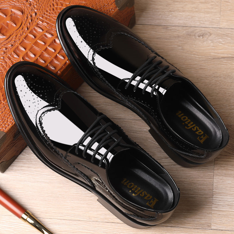 Men's Fashion Brogue Patent Leather Shiny Shoes