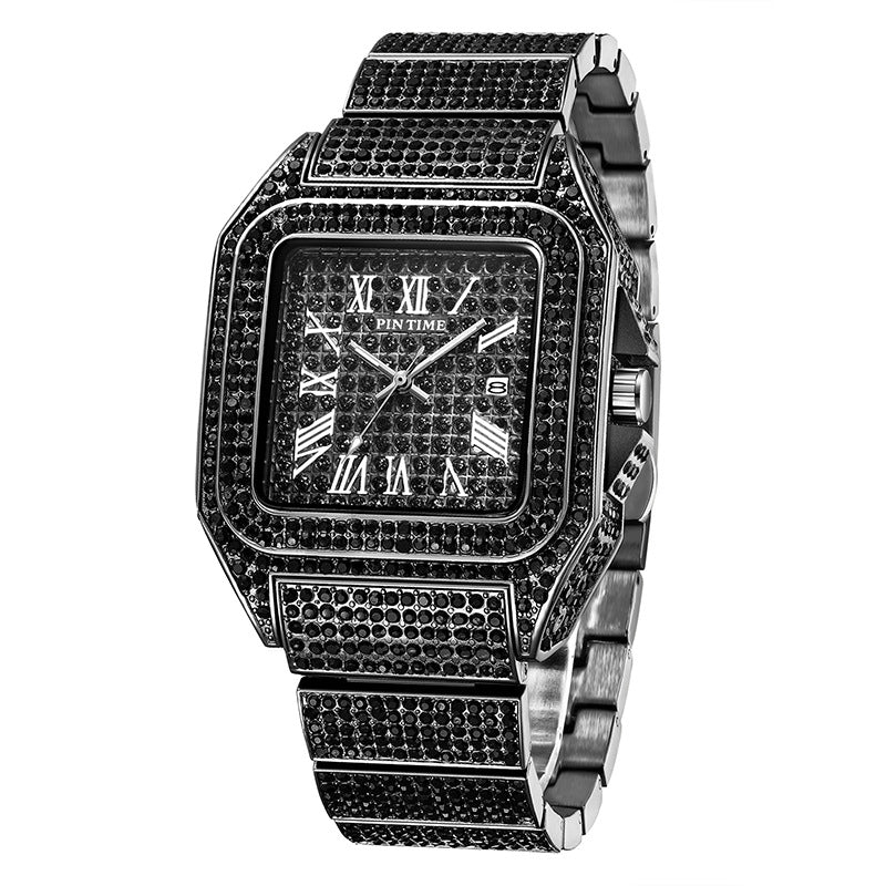 PINTIME Men's Quartz Square Diamond Watch