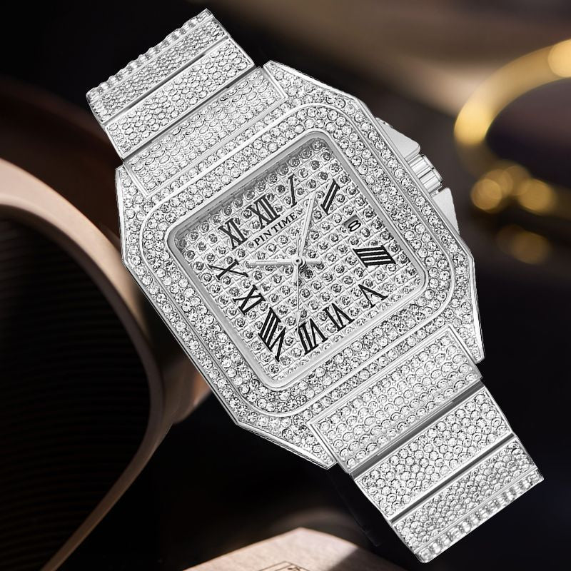 PINTIME Men's Quartz Square Diamond Watch