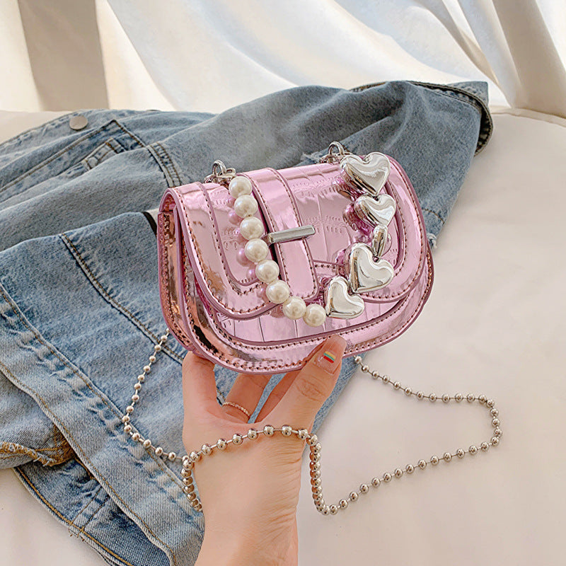 New Laser Pearl Tote Girl Mini Saddle bag