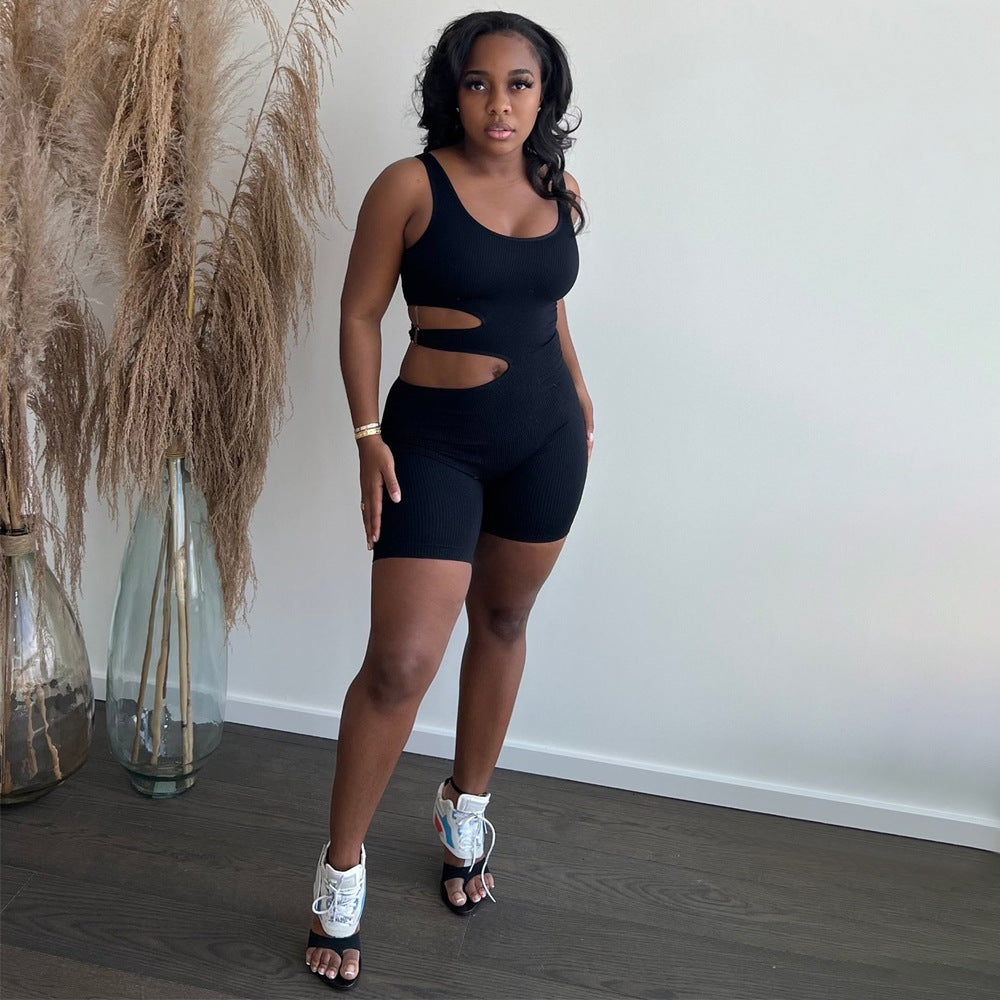 Summer Streetwear Bodycon Brown Sleeveless Jumpsuit