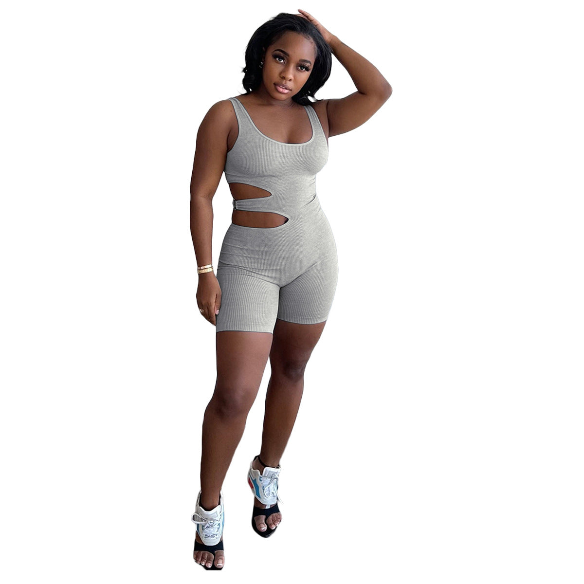 Summer Streetwear Bodycon Brown Sleeveless Jumpsuit