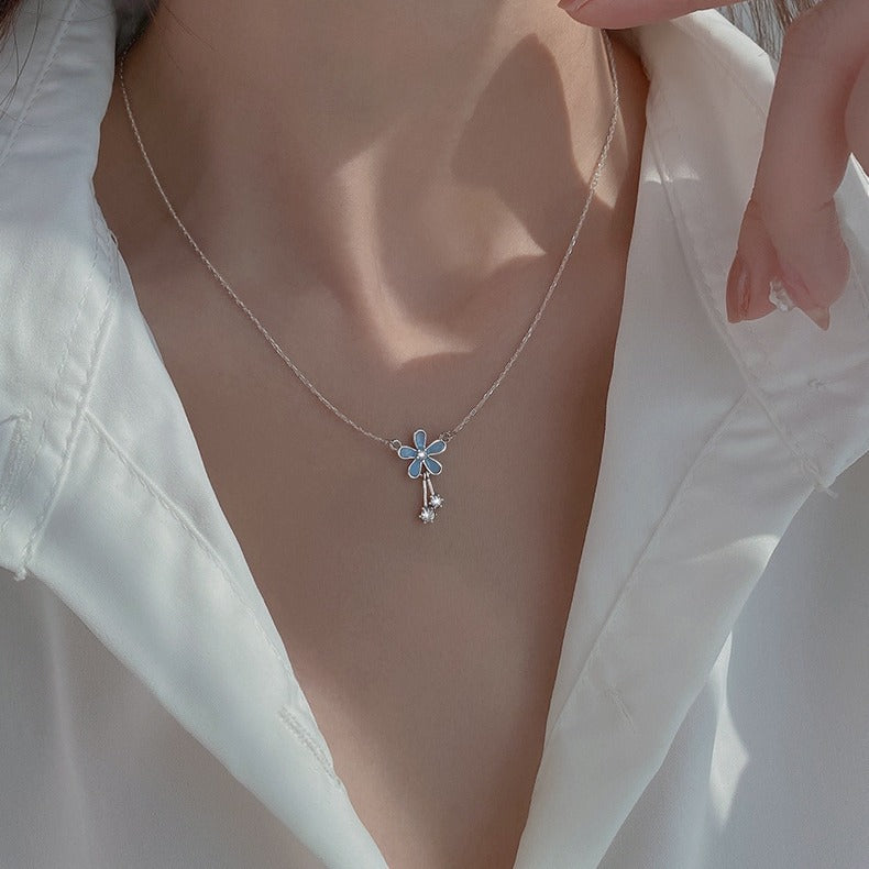 S999 Pure Silver Flower Necklace For Women Summer