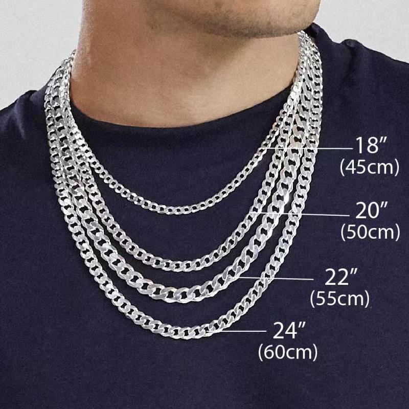 S925 Sterling Silver Simple Trendy Men's Curb Necklace
