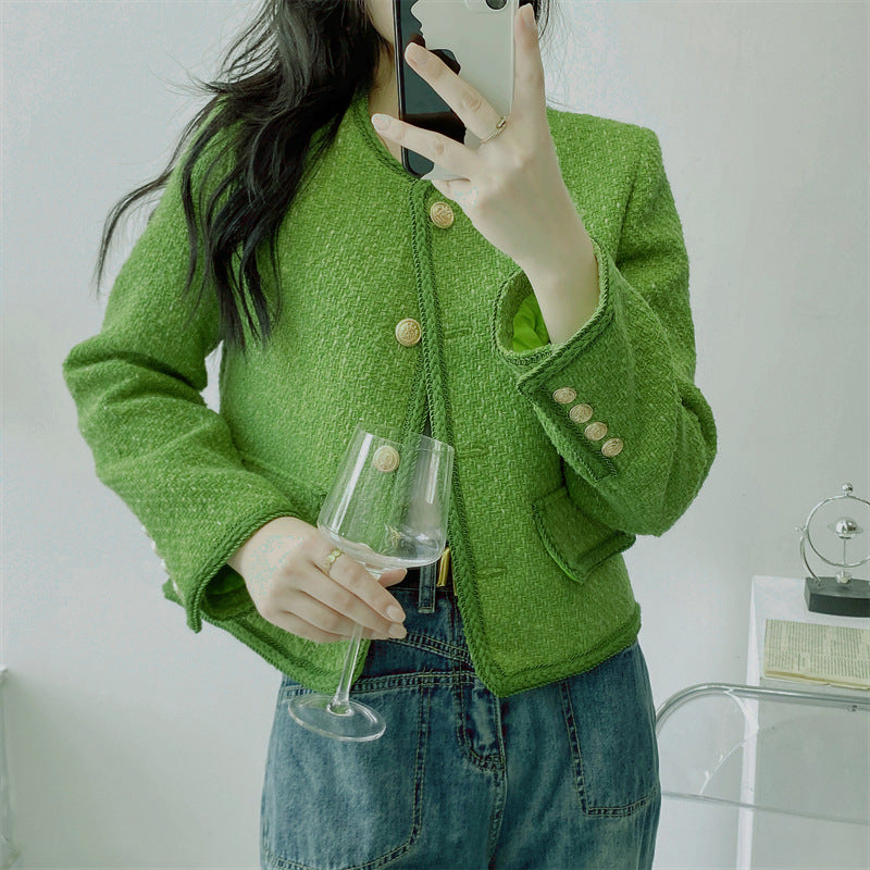 Women's Green Wool Classic Style Coat Top
