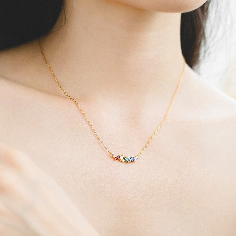 Japanese Light Luxury Rainbow Candy 925 Silver Necklace