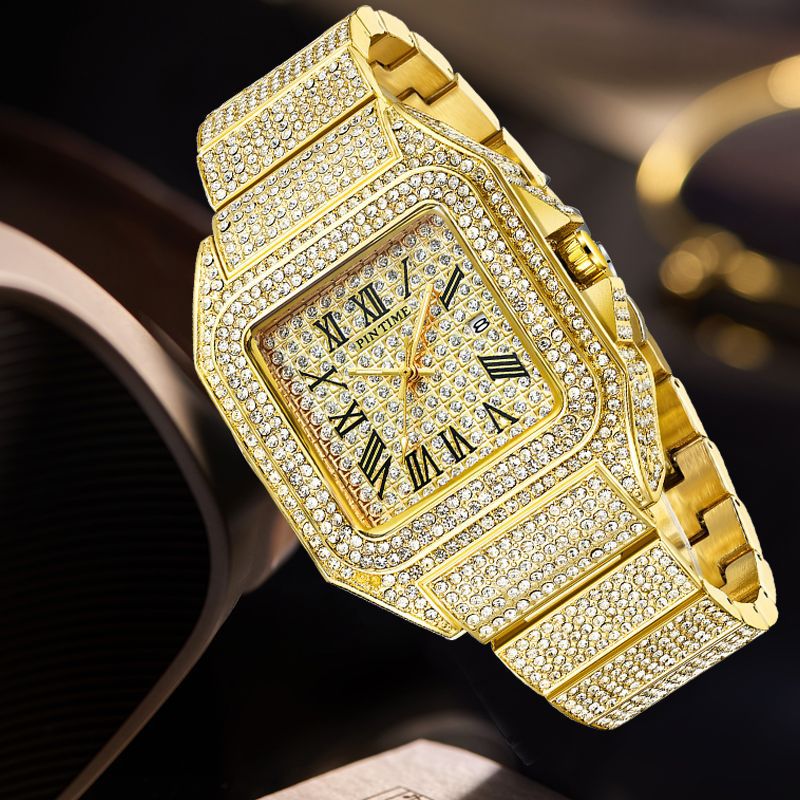 PINTIME Men's Quartz Square Diamond Watch