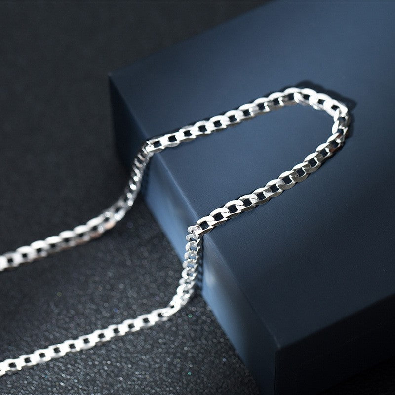 S925 Sterling Silver Simple Trendy Men's Curb Necklace